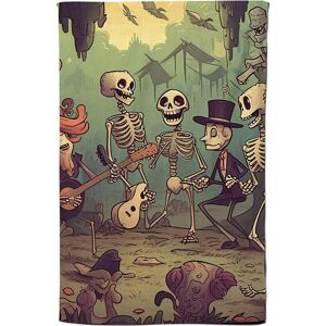 Warren Reed - Designer Cartoonish Skeletons Having A Party Tea Towel in Blue Blue Warren Reed - Designer Cartoonish Skeletons Having A Party Tea Towel in Blue Blue