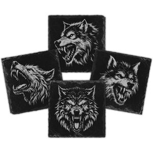 Bad Zebedee Dark Wolf Engraved Natural Slate Coasters in Black Size: 4 Pack Black 4 Pack Bad Zebedee Dark Wolf Engraved Natural Slate Coasters in Black Size: 4 Pack Black 4 Pack