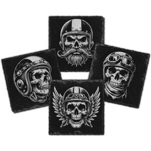 Bad Zebedee Skull Biker Engraved Natural Slate Coasters in Black Size: 4 Pack Black 4 Pack Bad Zebedee Skull Biker Engraved Natural Slate Coasters in Black Size: 4 Pack Black 4 Pack