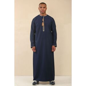 Thobez Men's Thobe Emirati Omani Jubba Islamic Clothing Muslim Kaftan Eid Robe Arab Gold Tassel Embroidery in Navy Size: 54R Navy 54R Thobez Men's Thobe Emirati Omani Jubba Islamic Clothing Muslim Kaftan Eid Robe Arab Gold Tassel Embroidery in Navy Size: 54R Navy 54R