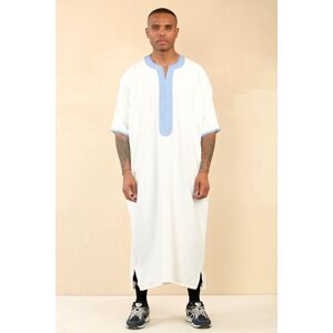 Thobez Men's Moroccan Thobe Gandoura Short Sleeve Jubba Kaftan Eid Robe Arab Embroidery in White Size: 60R White 60R Thobez Men's Moroccan Thobe Gandoura Short Sleeve Jubba Kaftan Eid Robe Arab Embroidery in White Size: 60R White 60R