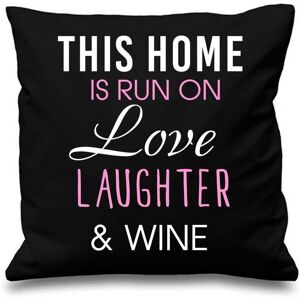 60 SECOND MAKEOVER Black Cushion Cover This Home Is Run By Love Laughter & Wine 16" x 16" Mum Friend Gift Decorative Cushion Home Black 40 cm x 40 cm 60 SECOND MAKEOVER Black Cushion Cover This Home Is Run By Love Laughter & Wine 16" x 16" Mum Friend Gift Decorative Cushion Home Black 40 cm x 40 cm