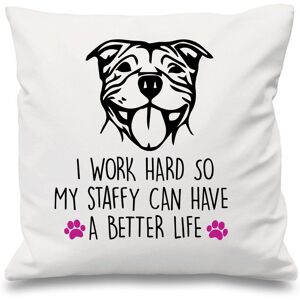 60 SECOND MAKEOVER I Work Hard So My Staffy Can Have A Better Life White Cushion Cover 16" x 16" Mum Friend Gift French Bull Dog Size: 40 cm x 40 cm White 40 cm x 40 cm 60 SECOND MAKEOVER I Work Hard So My Staffy Can Have A Better Life White Cushion Cover 16" x 16" Mum Friend Gift French Bull Dog Size: 40 cm x 40 cm White 40 cm x 40 cm