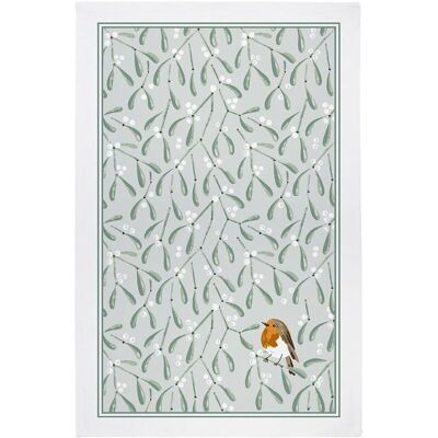 Ulster Weavers 'Mistletoe & Robin' Festive Graphic Print 100% Cotton Tea Towel in Green Green Ulster Weavers 'Mistletoe & Robin' Festive Graphic Print 100% Cotton Tea Towel in Green Green