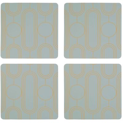 Orsina Set Of Four Blue Coasters, Contemporary Heat Resistant Drink Mats, Stylish Stainless Steel Foil Accent in Green Green Orsina Set Of Four Blue Coasters, Contemporary Heat Resistant Drink Mats, Stylish Stainless Steel Foil Accent in Green Green
