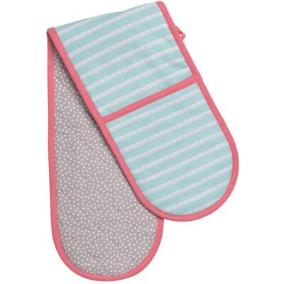 Orsina Double Oven Glove, Quilted Heat-Resistant Fabric With Vintage Floral Pattern, Protects Both Hands in Blue Blue Orsina Double Oven Glove, Quilted Heat-Resistant Fabric With Vintage Floral Pattern, Protects Both Hands in Blue Blue