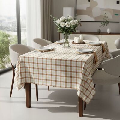 Orsina Pink & Poppy Striped Tablecloth, 100% Cotton Dining Table Cover, Highly Absorbent Cotton Tablecloth in Light Brown Light Brown Orsina Pink & Poppy Striped Tablecloth, 100% Cotton Dining Table Cover, Highly Absorbent Cotton Tablecloth in Light Brown Light Brown