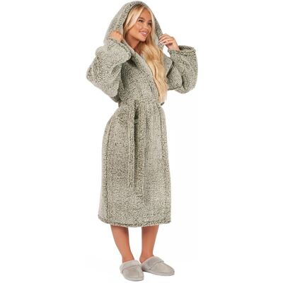 OHS Teddy Marl Fleece Adults Dressing Gown Full-Length Robe in Grey Grey One Size OHS Teddy Marl Fleece Adults Dressing Gown Full-Length Robe in Grey Grey One Size