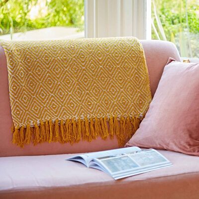 Paper High Diamond Cotton Throw in Mustard Mustard Paper High Diamond Cotton Throw in Mustard Mustard