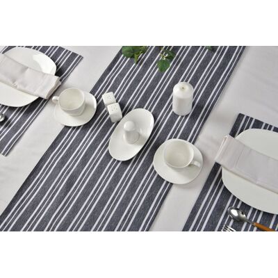 Smart Living Elegant Reversible Textured Stripes Cotton Table Runner - 220cm x 44cm in Grey Size: 220 cm x 44 cm Grey 220 cm x 44 cm Smart Living Elegant Reversible Textured Stripes Cotton Table Runner - 220cm x 44cm in Grey Size: 220 cm x 44 cm Grey 220 cm x 44 cm