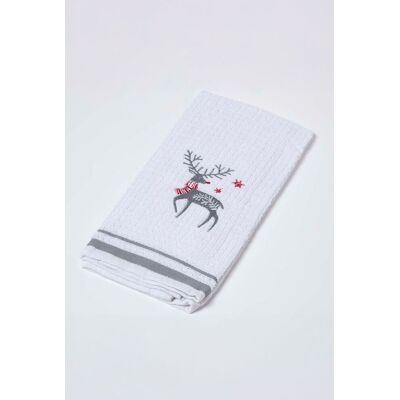 Homescapes Terry Towelling Stag Christmas Tea Towel in Silver Silver Homescapes Terry Towelling Stag Christmas Tea Towel in Silver Silver