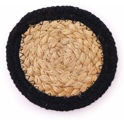 KDMD Natural Coaster - Jute & Cotton 10cm (set of 4) - Black Boarder Black KDMD Natural Coaster - Jute & Cotton 10cm (set of 4) - Black Boarder Black