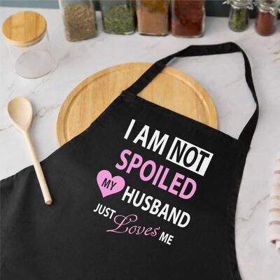60 SECOND MAKEOVER Women's I'm Not Spoiled My Husband Just Loves Me Apron in Black Black 60 SECOND MAKEOVER Women's I'm Not Spoiled My Husband Just Loves Me Apron in Black Black