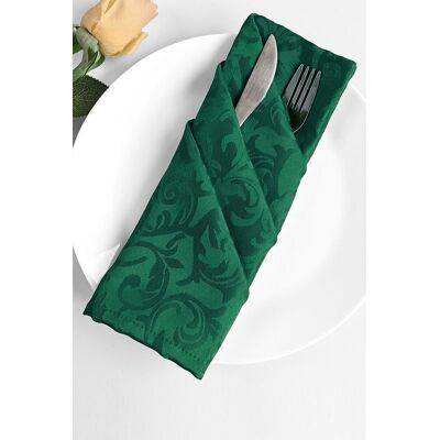 Neel Blue Damask Scrolled Leaves Pattern Polyester Napkin in Green Green Neel Blue Damask Scrolled Leaves Pattern Polyester Napkin in Green Green