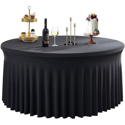 Neel Blue 5ft Fitted Round Spandex Table Skirts, Ruffled Tablecloth in Black Black Neel Blue 5ft Fitted Round Spandex Table Skirts, Ruffled Tablecloth in Black Black