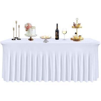Neel Blue 6ft Fitted Rectangle Spandex Table Skirts, Ruffled Tablecloth in White White Neel Blue 6ft Fitted Rectangle Spandex Table Skirts, Ruffled Tablecloth in White White