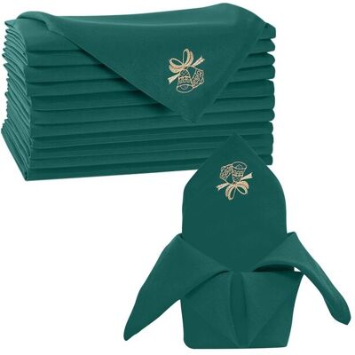 Neel Blue Red Christmas Table Napkin with Jingle Bell Embroidery - 20" x 20" in Green Green Neel Blue Red Christmas Table Napkin with Jingle Bell Embroidery - 20" x 20" in Green Green