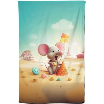 Warren Reed - Designer A Mouse On A Beach Holiday Tea Towel in Yellow Yellow Warren Reed - Designer A Mouse On A Beach Holiday Tea Towel in Yellow Yellow