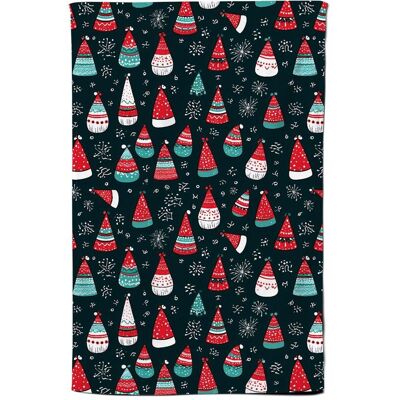 Warren Reed - Designer Hand Drawn Cheerful Santa Hats Tea Towel in Red Red Warren Reed - Designer Hand Drawn Cheerful Santa Hats Tea Towel in Red Red