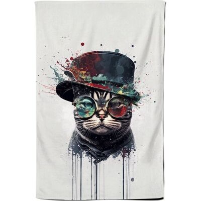 Warren Reed - Designer American Shorthair Cat With Glasses Splashart Tea Towel Multicolor Warren Reed - Designer American Shorthair Cat With Glasses Splashart Tea Towel Multicolor
