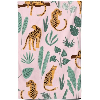Warren Reed - Designer Hand Drawn Leopards Tea Towel in Pink Pink Warren Reed - Designer Hand Drawn Leopards Tea Towel in Pink Pink