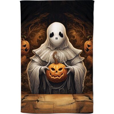 Warren Reed - Designer Spooky White Ghost Holding Pumpkin Tea Towel White Warren Reed - Designer Spooky White Ghost Holding Pumpkin Tea Towel White