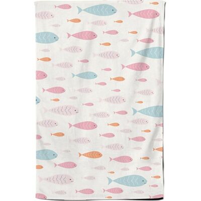 Warren Reed - Designer Hand Drawn Swimming Fish Tea Towel in Pink Pink Warren Reed - Designer Hand Drawn Swimming Fish Tea Towel in Pink Pink