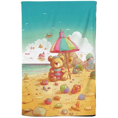 Warren Reed - Designer Teddy Bead On A Beach Holiday Tea Towel in Yellow Yellow Warren Reed - Designer Teddy Bead On A Beach Holiday Tea Towel in Yellow Yellow