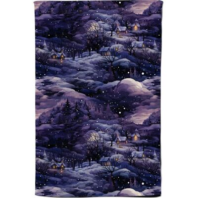 Warren Reed - Designer Snowy Christmas Village On A Starry Night Tea Towel in Blue Blue Warren Reed - Designer Snowy Christmas Village On A Starry Night Tea Towel in Blue Blue