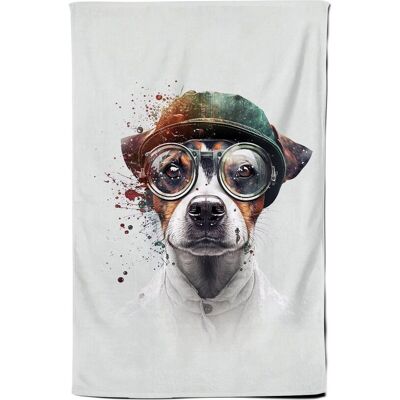Warren Reed - Designer Jack Russell Terrier Dog With Glasses Splashart Tea Towel Multicolor Warren Reed - Designer Jack Russell Terrier Dog With Glasses Splashart Tea Towel Multicolor