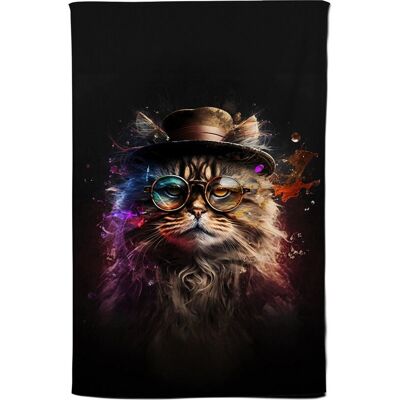 Warren Reed - Designer Siberian Cat With Glasses Splashart Tea Towel Multicolor Warren Reed - Designer Siberian Cat With Glasses Splashart Tea Towel Multicolor