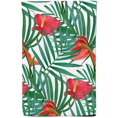 Warren Reed - Designer Tropical Flowers & Palm Leaves Tea Towel in Green Green Warren Reed - Designer Tropical Flowers & Palm Leaves Tea Towel in Green Green