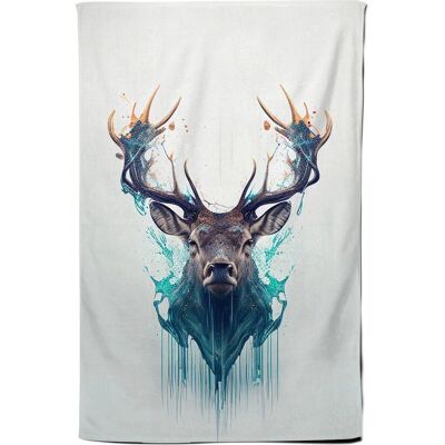 Warren Reed - Designer Stag Face Splashart Tea Towel in White White Warren Reed - Designer Stag Face Splashart Tea Towel in White White