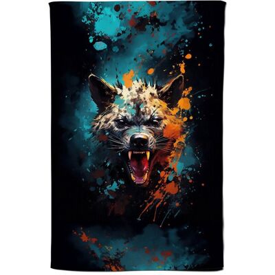 Warren Reed - Designer Splashart Angry Hyena Face Tea Towel in Blue Blue Warren Reed - Designer Splashart Angry Hyena Face Tea Towel in Blue Blue