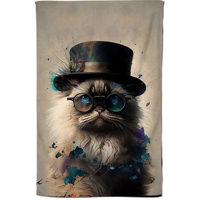Warren Reed - Designer Ragdoll Cat With Glasses Splashart Tea Towel Multicolor Warren Reed - Designer Ragdoll Cat With Glasses Splashart Tea Towel Multicolor