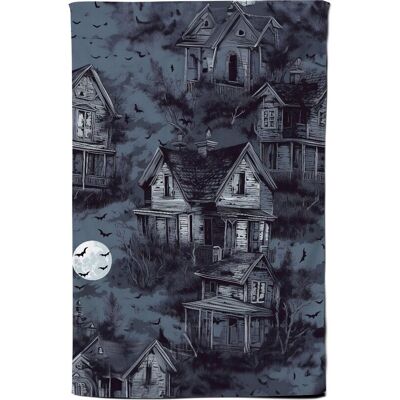 Warren Reed - Designer Spooky Shadowy Haunted House Tea Towel in Grey Grey Warren Reed - Designer Spooky Shadowy Haunted House Tea Towel in Grey Grey