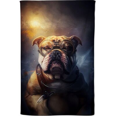 Warren Reed - Designer Bulldog With Glasses Splashart Golden Tea Towel in Brown Brown Warren Reed - Designer Bulldog With Glasses Splashart Golden Tea Towel in Brown Brown
