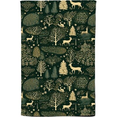 Warren Reed - Designer Green Christmas Woodlands Tea Towel Green Warren Reed - Designer Green Christmas Woodlands Tea Towel Green