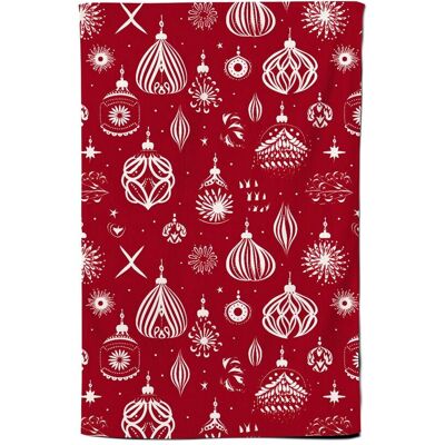 Warren Reed - Designer Red Christmas Decorations Pattern Tea Towel Red Warren Reed - Designer Red Christmas Decorations Pattern Tea Towel Red
