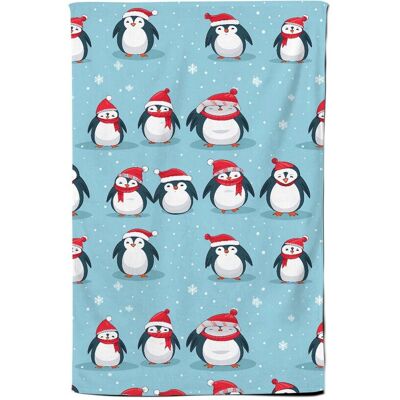 Warren Reed - Designer Adorable Santa Penguins Tea Towel in Blue Blue Warren Reed - Designer Adorable Santa Penguins Tea Towel in Blue Blue