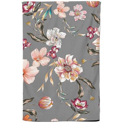 Warren Reed - Designer Peony, Lily, Tulip, Daisy Colorful On Grey Background Tea Towel Grey Warren Reed - Designer Peony, Lily, Tulip, Daisy Colorful On Grey Background Tea Towel Grey