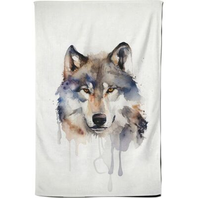 Warren Reed - Designer Wolf Watercolour Tea Towel in Brown Brown Warren Reed - Designer Wolf Watercolour Tea Towel in Brown Brown