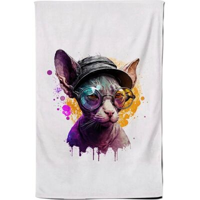 Warren Reed - Designer Cornish Rex With Glasses Splashart Tea Towel Multicolor Warren Reed - Designer Cornish Rex With Glasses Splashart Tea Towel Multicolor