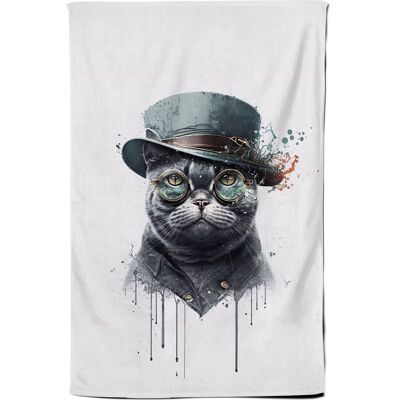 Warren Reed - Designer British Shorthair Cat With Glasses Splashart Tea Towel Multicolor Warren Reed - Designer British Shorthair Cat With Glasses Splashart Tea Towel Multicolor