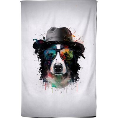 Warren Reed - Designer Border Collie Dog With Glasses Splashart Tea Towel Multicolor Warren Reed - Designer Border Collie Dog With Glasses Splashart Tea Towel Multicolor
