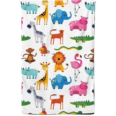 Warren Reed - Designer Hand Drawn Cartoon Animals Tea Towel in Pink Pink Warren Reed - Designer Hand Drawn Cartoon Animals Tea Towel in Pink Pink