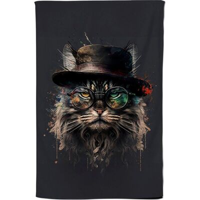 Warren Reed - Designer Maine Coon Cat With GlassesSplashart Tea Towel Multicolor Warren Reed - Designer Maine Coon Cat With GlassesSplashart Tea Towel Multicolor