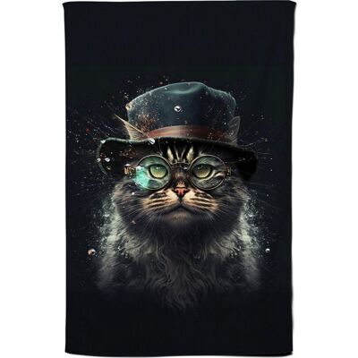 Warren Reed - Designer Norwegian Forest Cat With Glasses Splashart Tea Towel Multicolor Warren Reed - Designer Norwegian Forest Cat With Glasses Splashart Tea Towel Multicolor