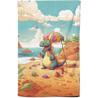 Warren Reed - Designer Dragon On A Beach Holiday Tea Towel in Yellow Yellow Warren Reed - Designer Dragon On A Beach Holiday Tea Towel in Yellow Yellow