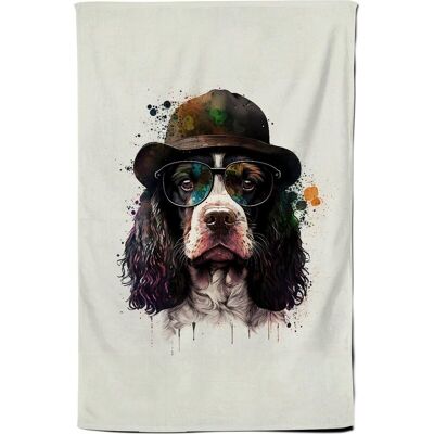 Warren Reed - Designer Springer Spaniel Dog With Glasses Splashart Tea Towel Multicolor Warren Reed - Designer Springer Spaniel Dog With Glasses Splashart Tea Towel Multicolor